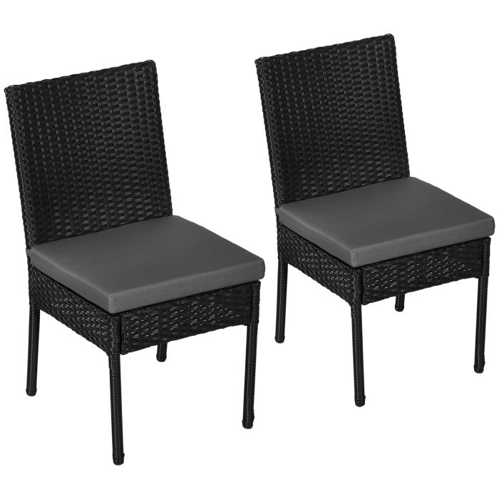 Jones Set of Two Armless Rattan Garden Chairs - Black