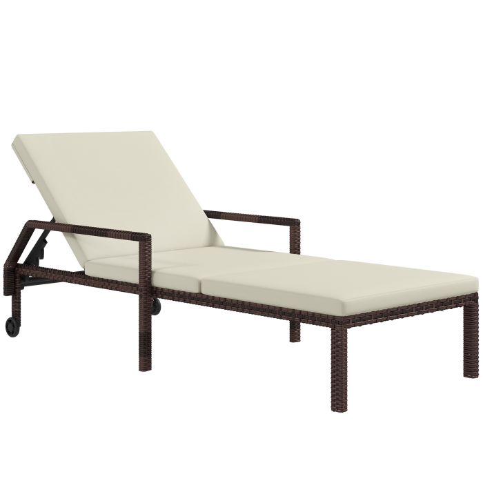 Outdoor Sun Lounger Rattan Recliner with Adjustable Backrest and Wheels