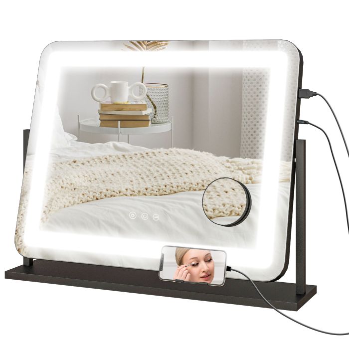 Scott LED Light Tabletop Makeup Mirror with Adjustable Settings - Black