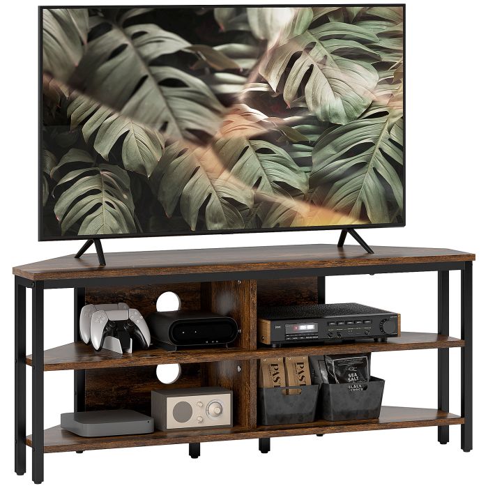 HERON Industrial-Style Corner TV Unit - Black/Brown