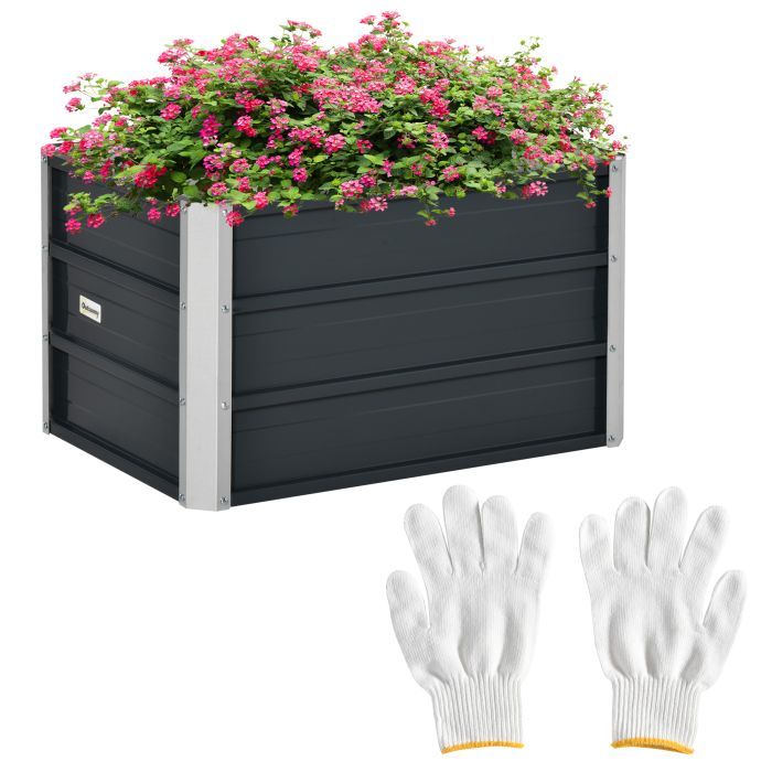 Raised Garden Bed, Elevated Metal Planter Box w/ Installation Gloves for Backyard, Patio to Grow Vegetables, Herbs, and Flowers, Grey