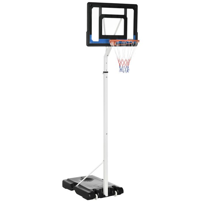 SPORTEDGE 2.1-2.6m Adjustable Basketball Hoop and Basketball Stand w/ Backboard and Weighted Base, Portable on Wheels, White