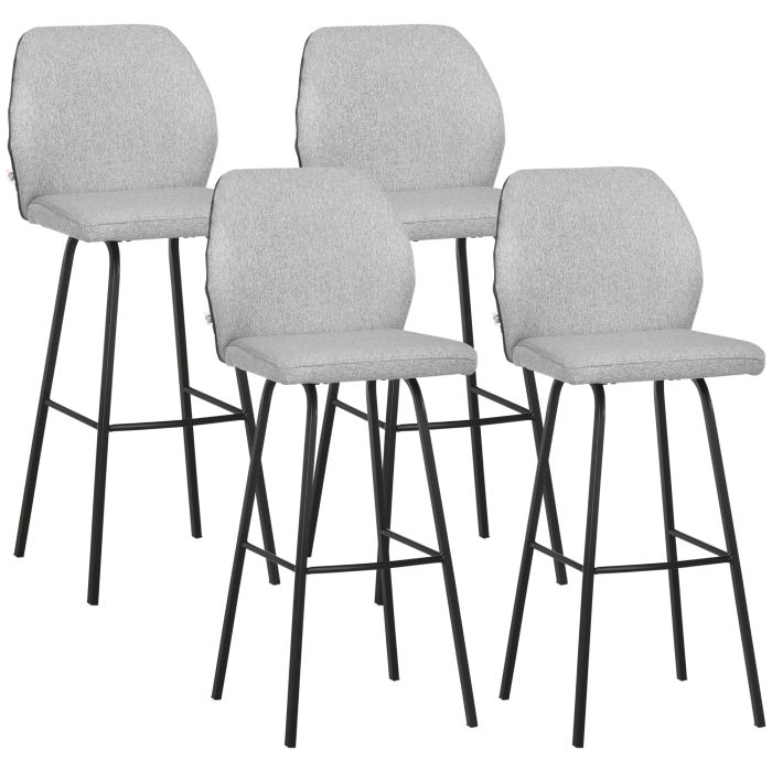 Bar Stools Set of 4, Linen-Touch Upholstered Bar Chairs, Kitchen Stools with Backs and Steel Legs for Dining Room, Light Grey