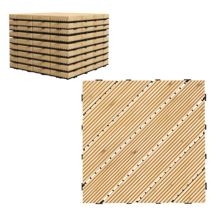 9 Pcs Garden Decking Tiles Wooden Outdoor Flooring Tiles for Patio, Balcony, Terrace, Hot Tub, Yellow