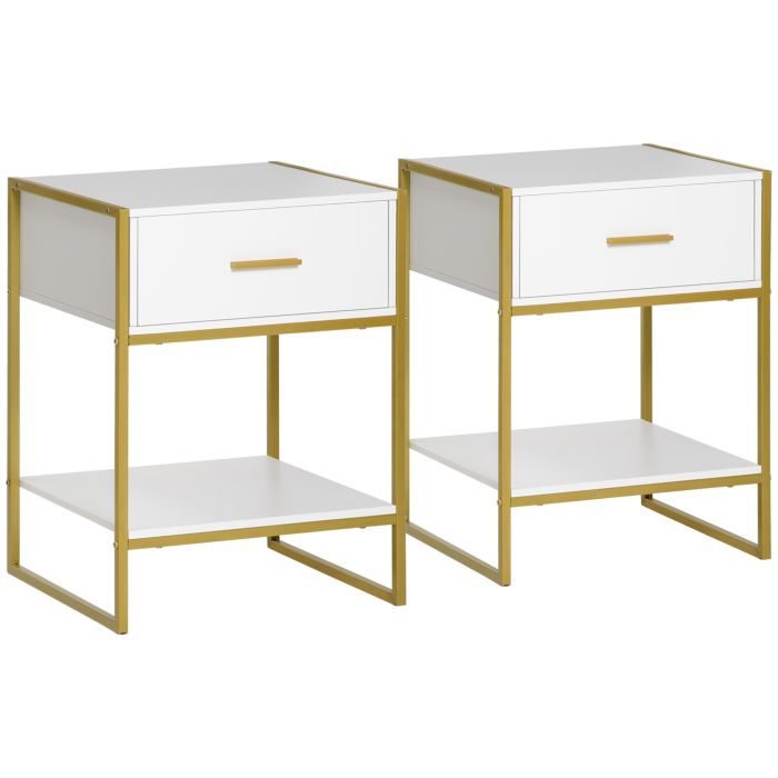 Bedside Table - MODERN 2 Piece Nightstand White 40cm