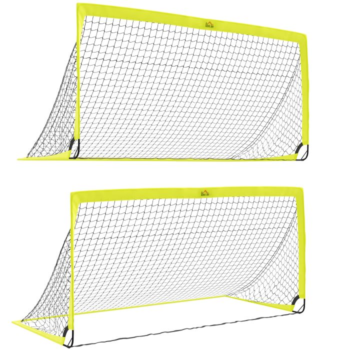 HERON Two Football Goal Nets, Foldable Outdoor Sport Training Equipment, for Teens, Adults, with Carrying Bag, Yellow