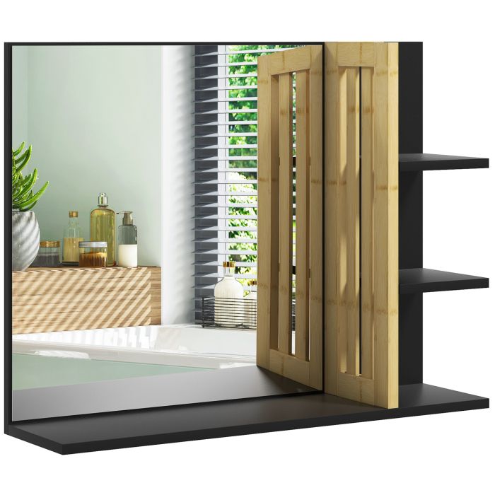 Scott Wall-Mounted Bathroom Mirror with 4 Storage Shelves - Black