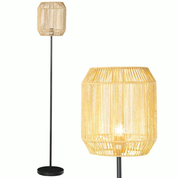 Farmhouse Standing Lamp, Floor Lamps with Hand Woven Rattan Lampshade for Living Room
