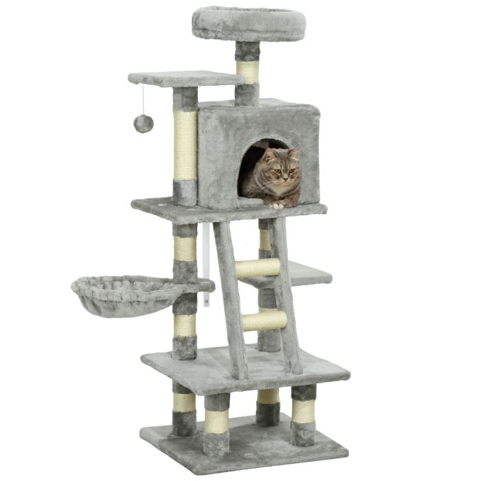 Shelley 132cm Cat Tree with Scratching Post and Hammock - Grey