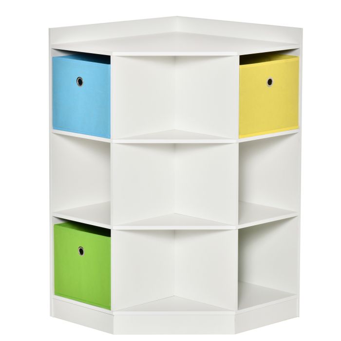 Scott 3 Tier Kids Bookcase Toy Organizer with 3 Fabric Drawers - White