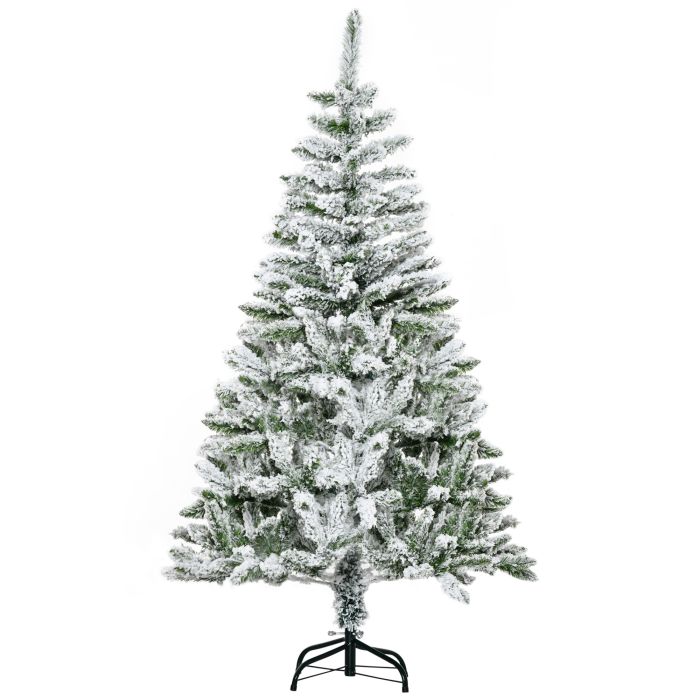Debbie 5 Foot Snow Flocked Artificial Christmas Tree Xmas Pine Tree with 358 Realistic Branches Auto Open and Steel Base Green