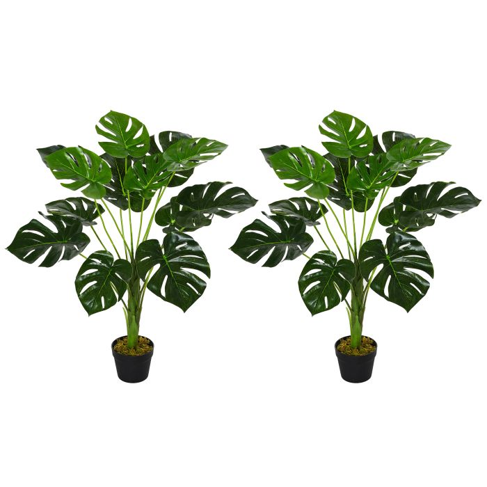 Scott 2 Pack Decorative Artificial Monstera Plants in Pots - Green
