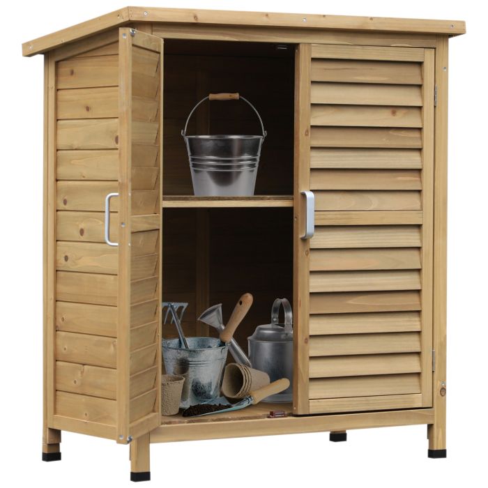 Garden Storage Unit Solid Fir Wood Garage Organisation Sturdy Cabinet Outdoor