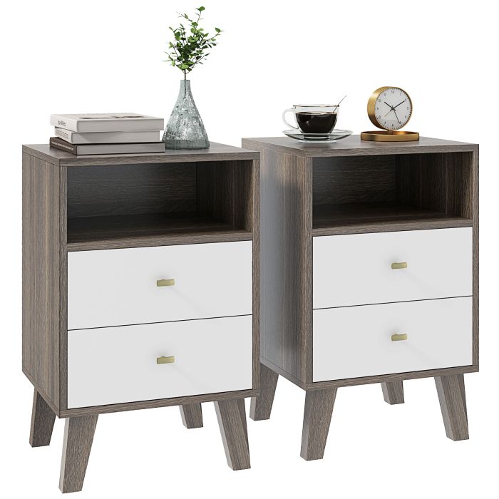 Scott Industrial-Scandinavian Bedside Table with Drawers and Shelf