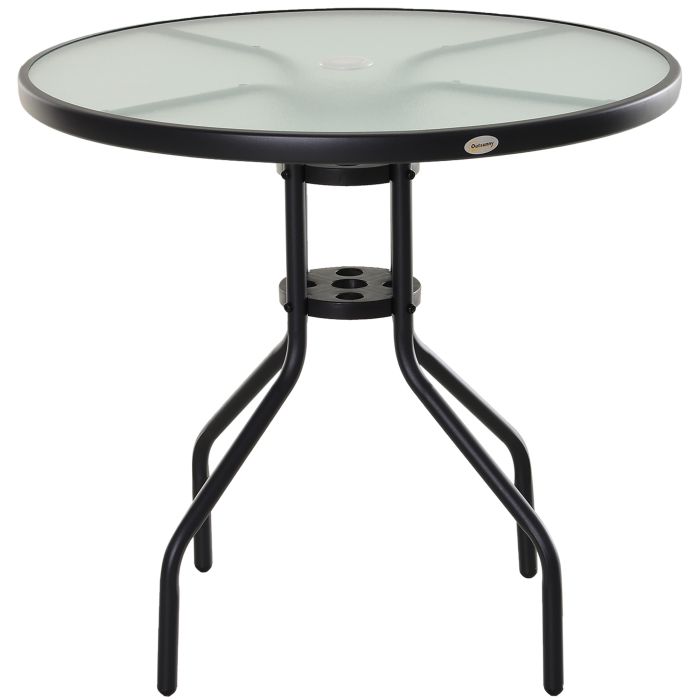 Bistro Table Outdoor Round Dining Coffee Table Tempered Glass Top Side Table Patio Garden - 80cm Diameter
