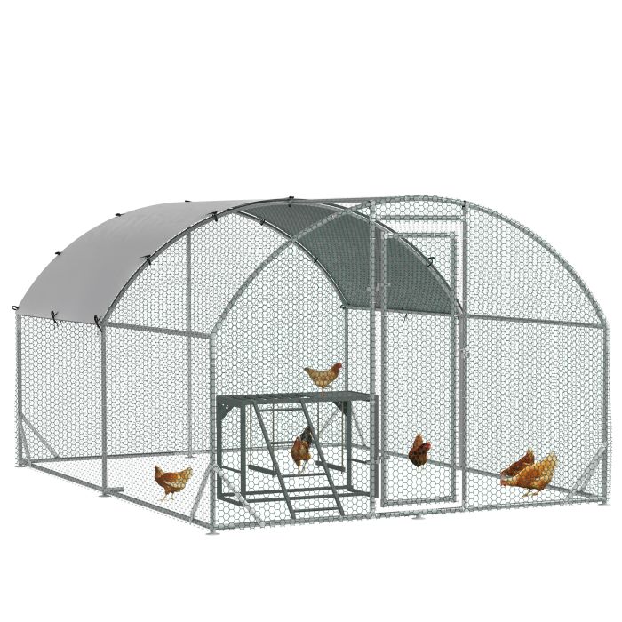 Shelley Walk In Chicken Run with Chicken Activity Shelf and Cover - Silver