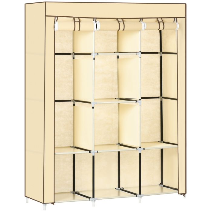 HERON Fabric Wardrobe, with Rails and Shelves - Beige