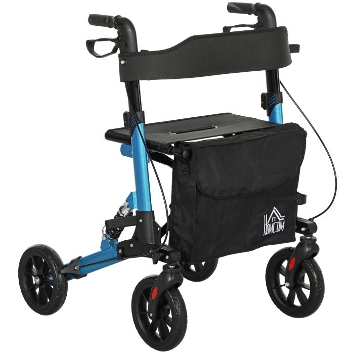 HERON Folding Rollator Walker with Seat, Backrest, Lightweight Walking Frame with Storage Bag, Dual Brakes, Adjustable Handle Height, Blue