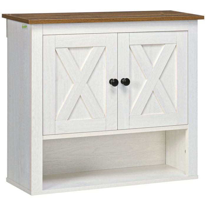 KANSAS On-Wall Farmhouse Bathroom Storage Cabinet - White