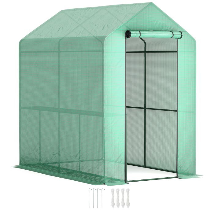 SUNVISTA 120 x 186cm Walk-In Greenhouse, with Shelves - Green