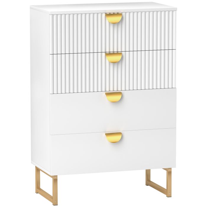 GOLDRAY White Chest of Drawers - Medium-sized, 4 Drawers, Gold Handles