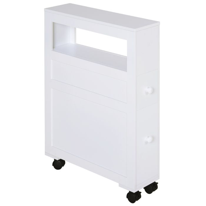 MDF Narrow Rolling Bathroom Side Cabinet White