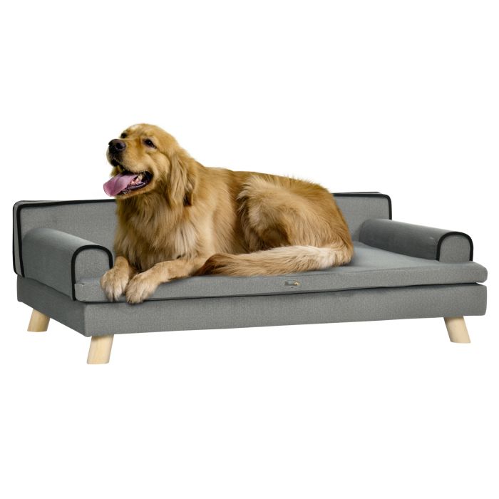 Dog Sofa with Legs Water-resistant Fabric, Pet Chair Bed for Large, Medium Dogs, Grey, 100 x 62 x 32 cm