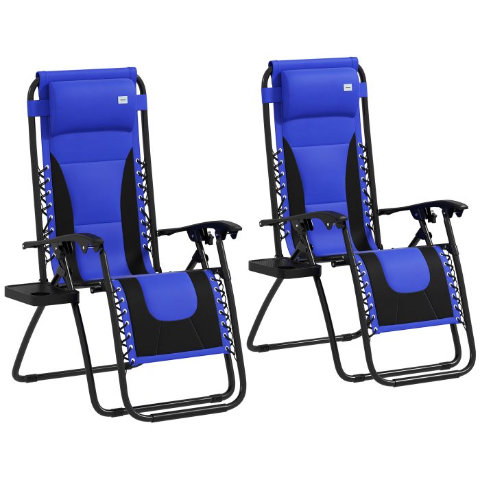 SUNVISTA Zero Gravity Lounger Chair Set of 2, Folding Reclining Patio Chair with Padded Seat, Cup Holder, Blue