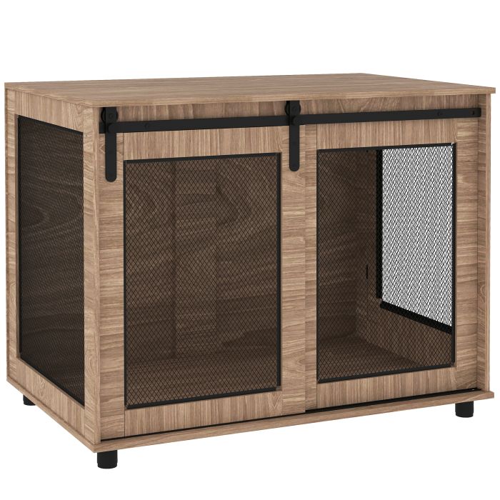 PAWSTER Dog Crate Furniture with Sliding Door for Large Dogs, 98 x 60 x 78cm, Walnut Brown