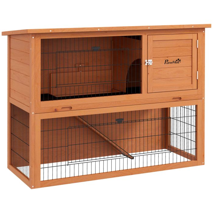 2 Tier Antiseptic Wood Rabbit Hutch with Run Outdoor 92cm Orange