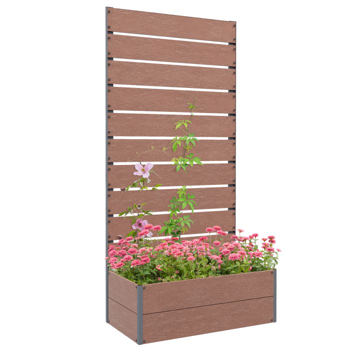 Garden Planter with Trellis for Climbing Plants, Vines, Flowers, Freestanding Raised Bed for Garden, Outdoor, Patio, Planter Box with Drainage Gap, 72x38x150cm, Light Brown