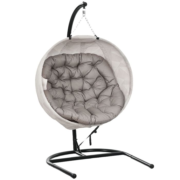 SUNVISTA Hanging Egg Chair Outdoor Indoor Garden Swing Chair with Folding Basket, Thickened Cushion, Sand Brown and Black