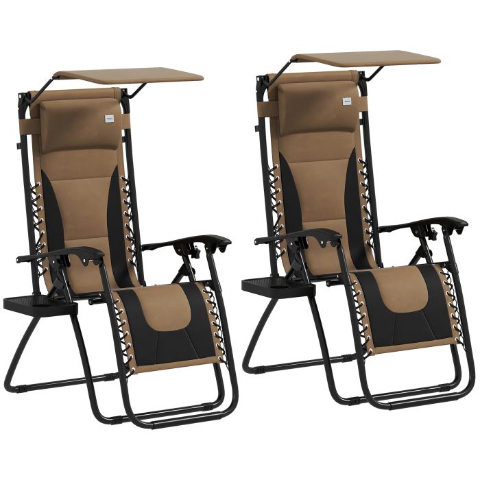 SUNVISTA Zero Gravity Lounger Chair Set of 2, Folding Reclining Patio Chair with Shade Cover, Cup Holder, Coffee
