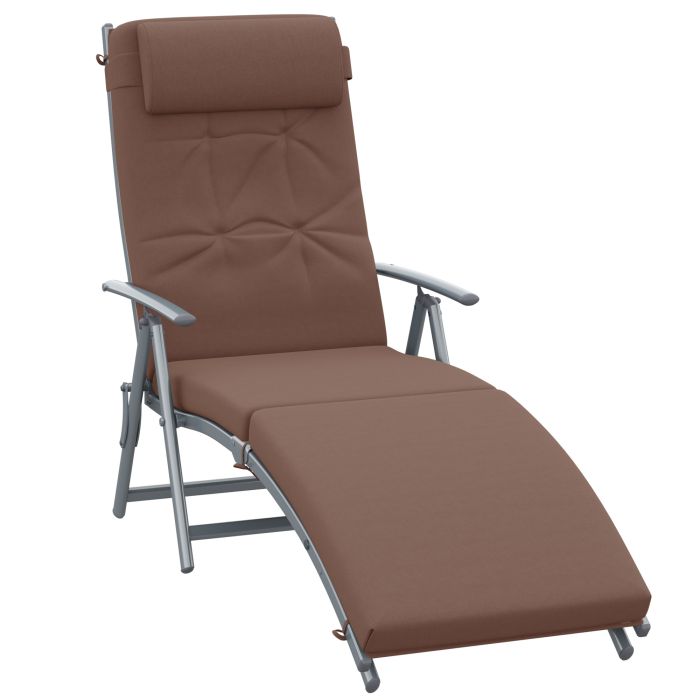 Outdoor Patio Sun Lounger Garden Texteline Foldable Reclining Chair Pillow Adjustable Recliner with Cushion - Brown
