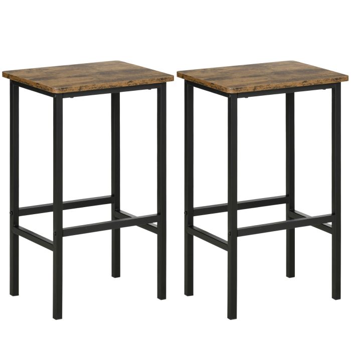 Industrial Bar Stools, Set of 2 Kitchen Breakfast Bar Chairs with Footrest, Counter Height Island Stools for Dining Area Home Pub Rustic Brown