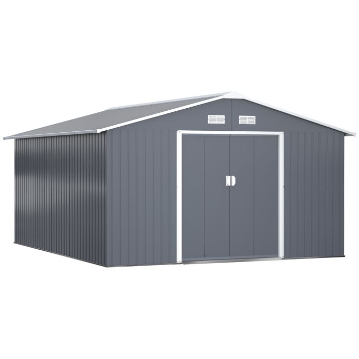 13 x 11FT Foundation Ventilation Steel Outdoor Garden Shed Grey
