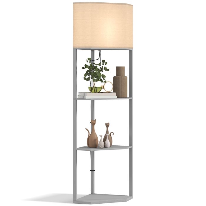 Floor Lamp - Corner Floor Lamp with Shelves Grey 50cm
