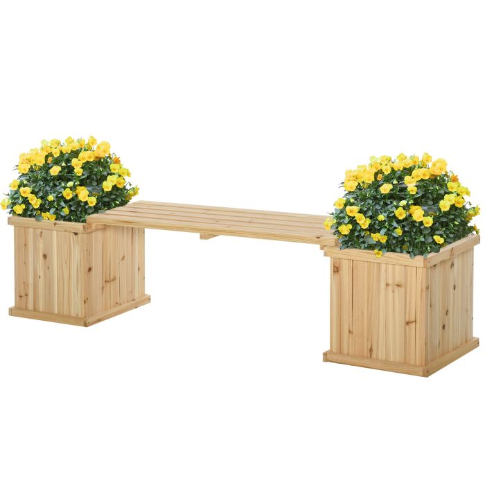 Wooden Garden Planter & Bench Combination Garden Raised Bed Patio Park Natural 176 x 38 x 40 cm