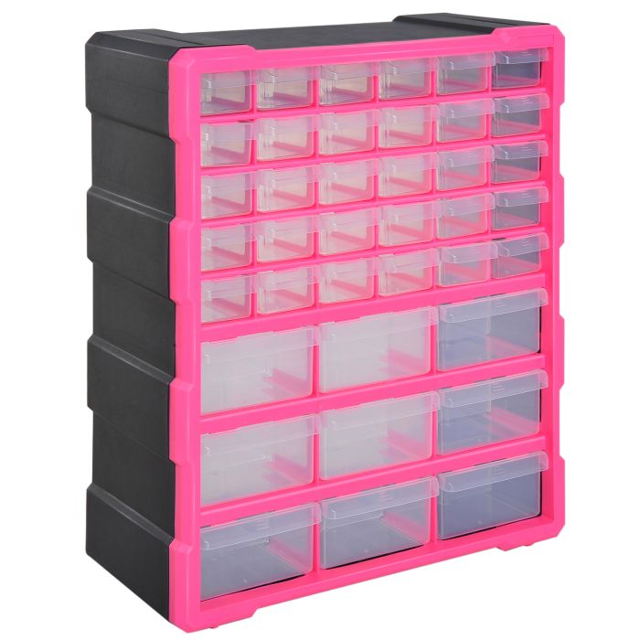39 Drawer Storage Cabinets, 38Lx16Dx47.5H cm, Plastic-Rose Red 