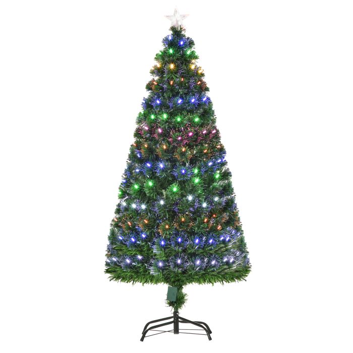 Debbie 5ft Pre-Lit Fiber Optic Christmas Tree w Star Tree Topper Solid Metal Base 170 Branch Tips 6 Color LED Lights Home Decoration