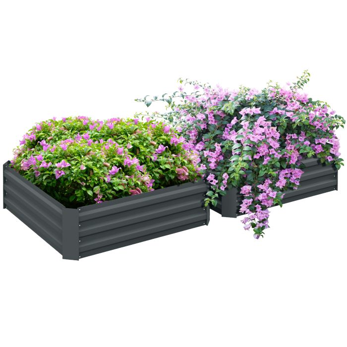 Set of 2 291L Raised Garden Bed, Elevated Galvanised Planter Box for Flowers, Herbs, 100x100x30cm, Dark Grey