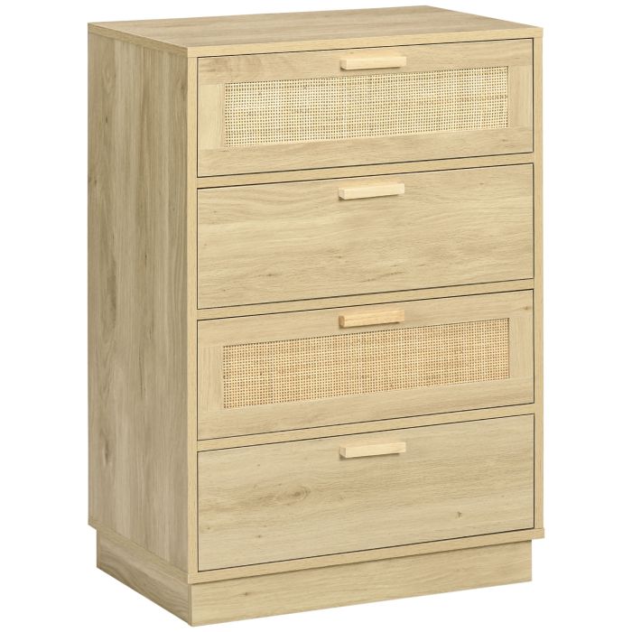 ECHO Oak Finish Rattan Chest of Drawers - Medium-sized, 4 Drawers