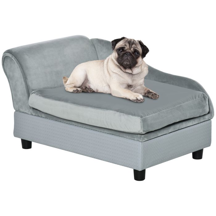 Dog Sofa with Storage, Pet Chair for Small Dogs, Cat Couch with Soft Cushion, Light Blue, 76 x 45 x 41.5 cm
