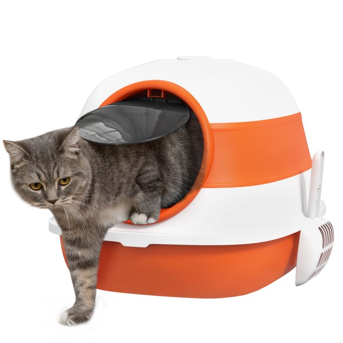Shelley Compact Size Foldable Cat Litter Tray with Lid Deodorant Scoop - Orange