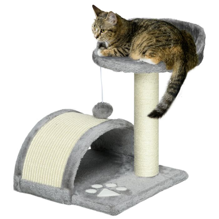 Cat Scratching Post, Cat Tree Scratching Kitten Activity Centre Climber Hanging Ball, Scratch Post for Indoor Cats, Grey