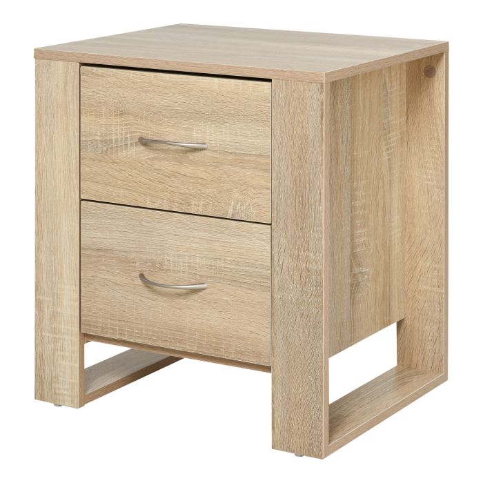 Bedside Table - LEDUC 2 Drawer Nightstand Brown 48cm