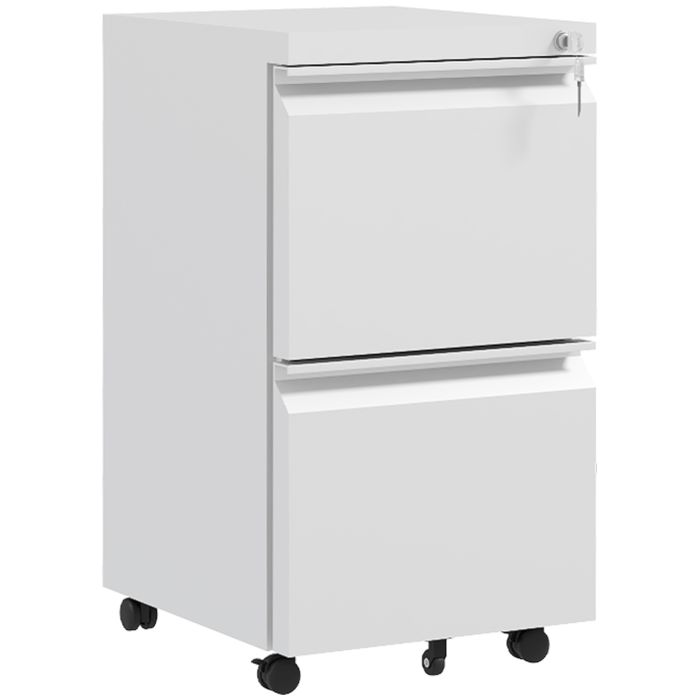 Vinsetto 2-Drawer Mobile Filing Cabinet on Wheels, Steel Lockable File Cabinet with Adjustable Hanging Bar for Letter, A4 and Legal Size, White