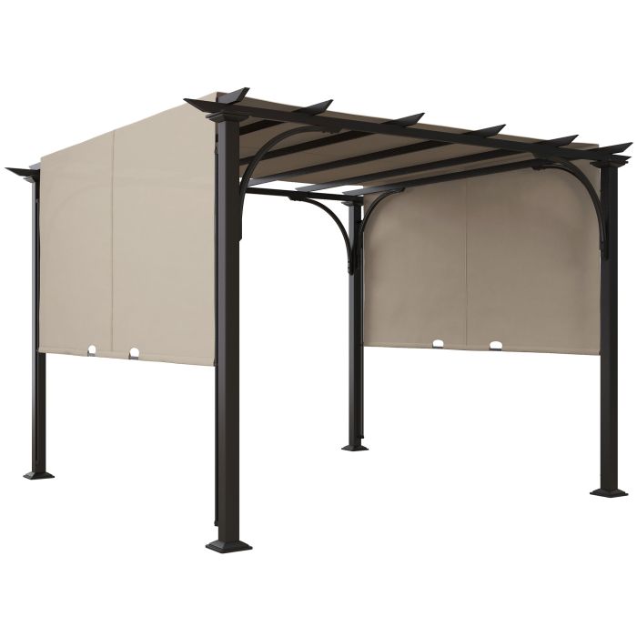 3 x 3(m) Outdoor Retractable Pergola, Garden Pergola Gazebo with Adjustable Canopy, Beige