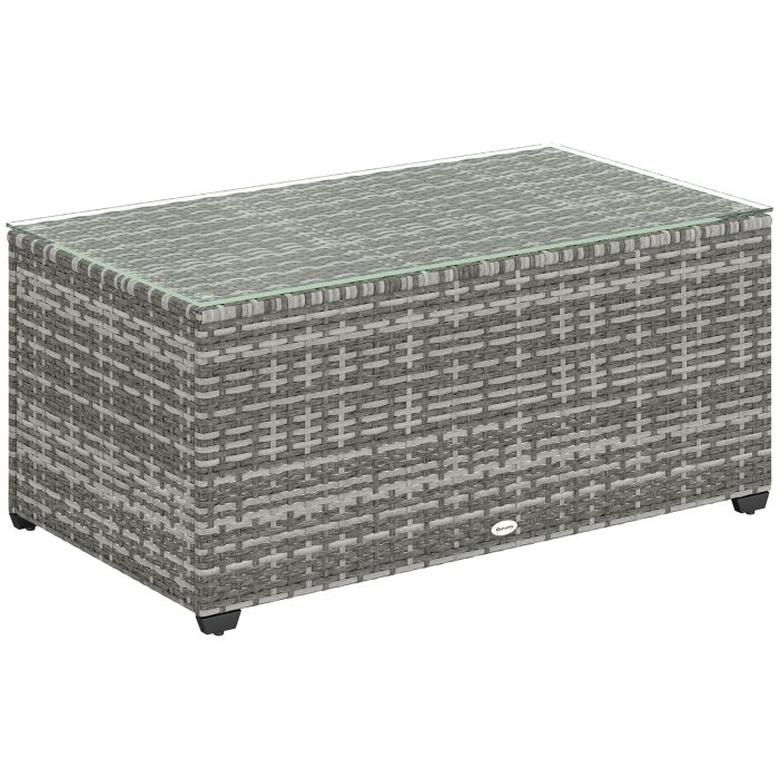 SUNVISTA 90 x 50cm Glass-Top Rattan Side Table - Light Grey