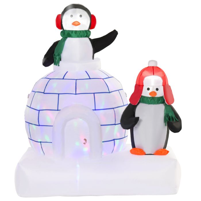 Debbie 1.5m Christmas Inflatable Two Penguins Wearing a Scarf w Ice House Blow Up Decor Home Indoors w Built-in LED Lights Toys in Garden